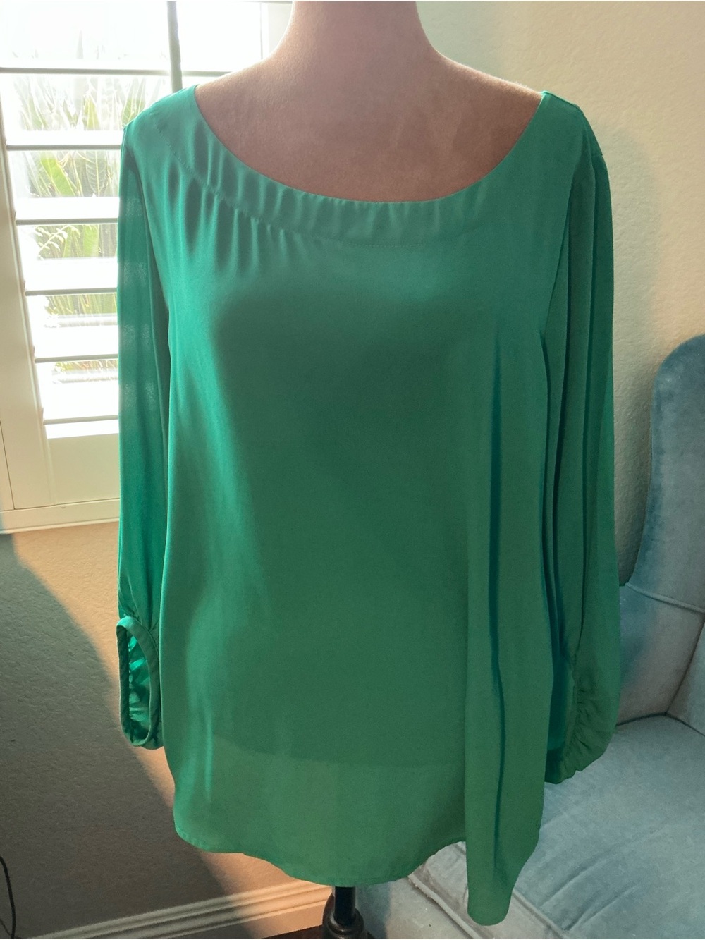 LOFT Emerald Green Boatneck Long Sleeve Blouse